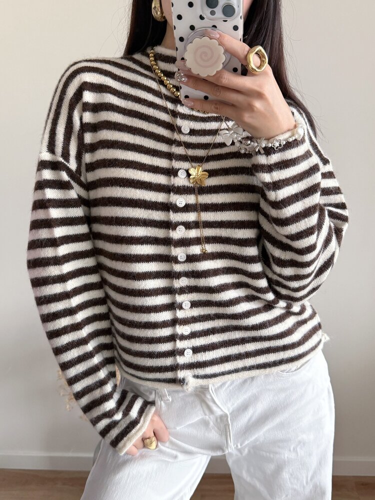 Xenia Striped Knit Cardigan / Blue