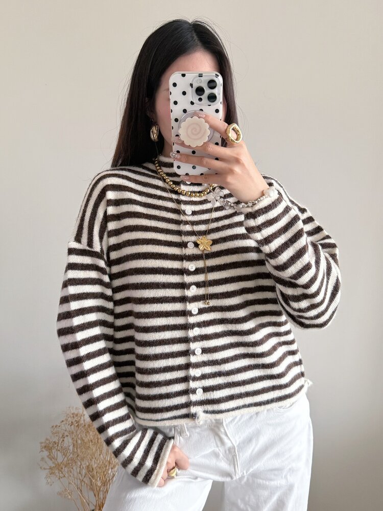 Xenia Striped Knit Cardigan / Blue