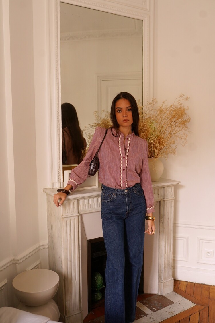 Rosemary Embroidery Trim Blouse / Blue