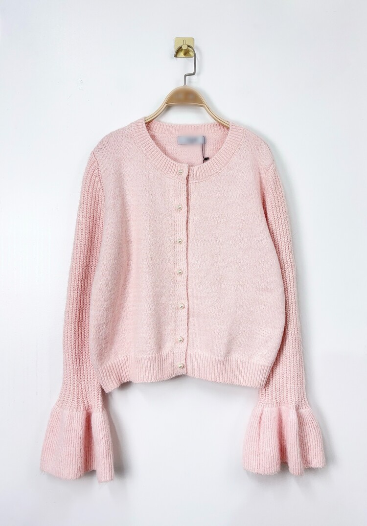 Alaia Bell Sleeve Knit Cardigan / Light Pink