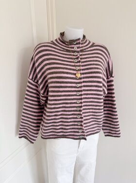 Zaria Striped Knit Cardigan / Pink & Brown