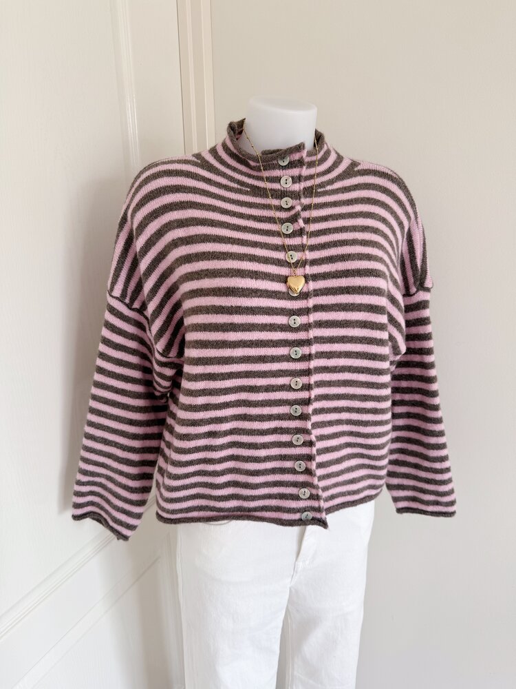 Zaria Striped Knit Cardigan / Pink & Brown
