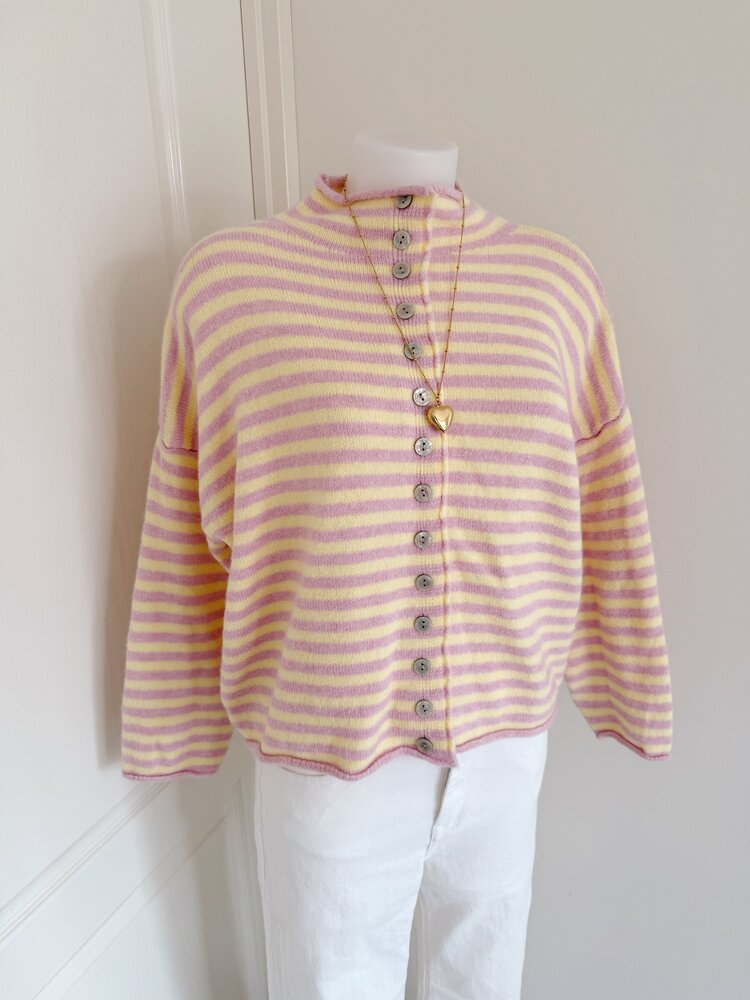 Zaria Striped Knit Cardigan / Yellow & Pink