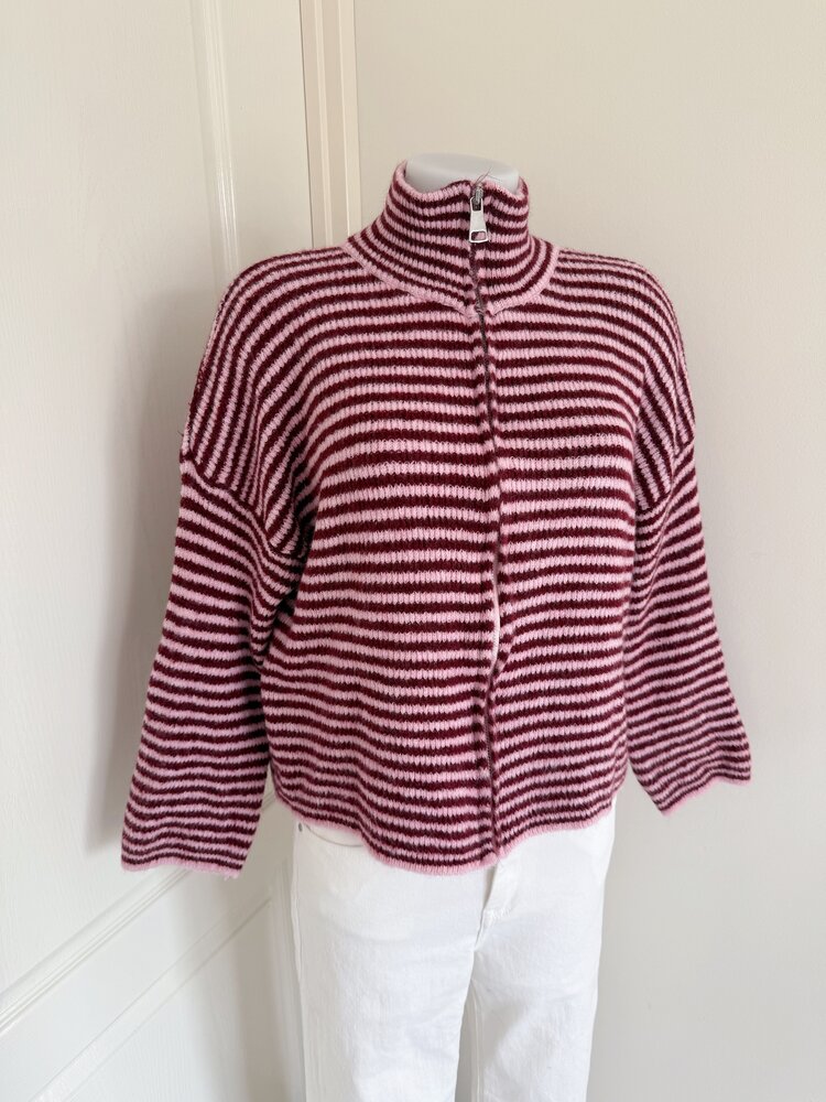 Isha Striped Knit Cardigan / Pink & Bordeaux