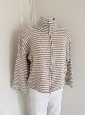 Isha Striped Knit Cardigan / Taupe & White