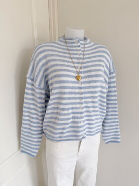 Xenia Striped Knit Cardigan / Blue