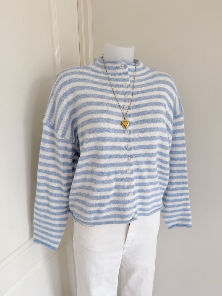 Xenia Striped Knit Cardigan / Blue