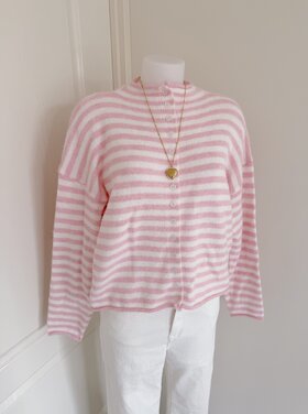 Xenia Striped Knit Cardigan / Pink
