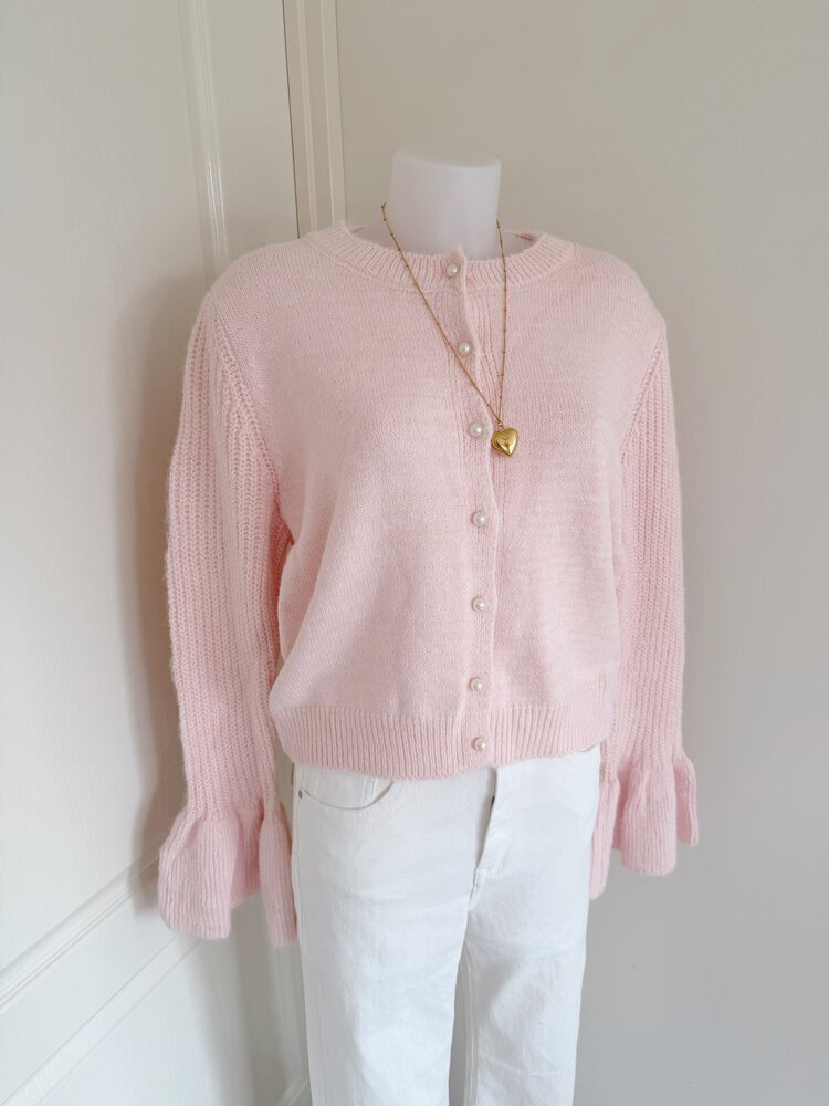 Alaia Bell Sleeve Knit Cardigan / Light Pink