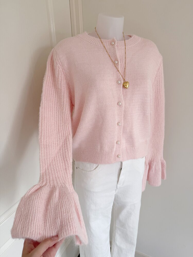 Alaia Bell Sleeve Knit Cardigan / Light Pink