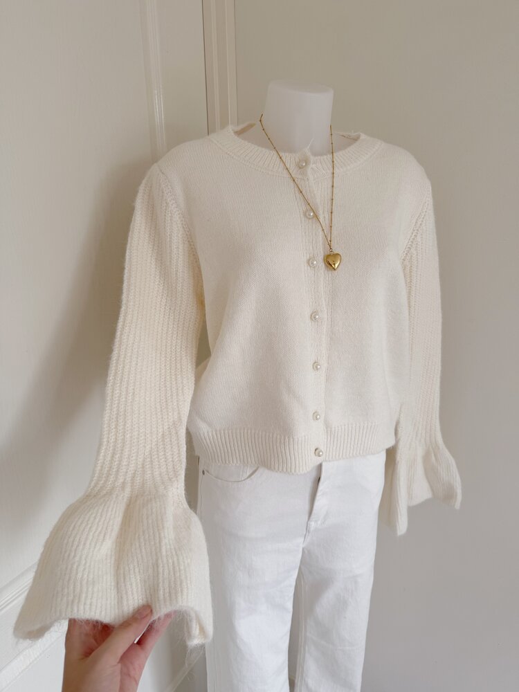 Alaia Bell Sleeve Knit Cardigan / Cream
