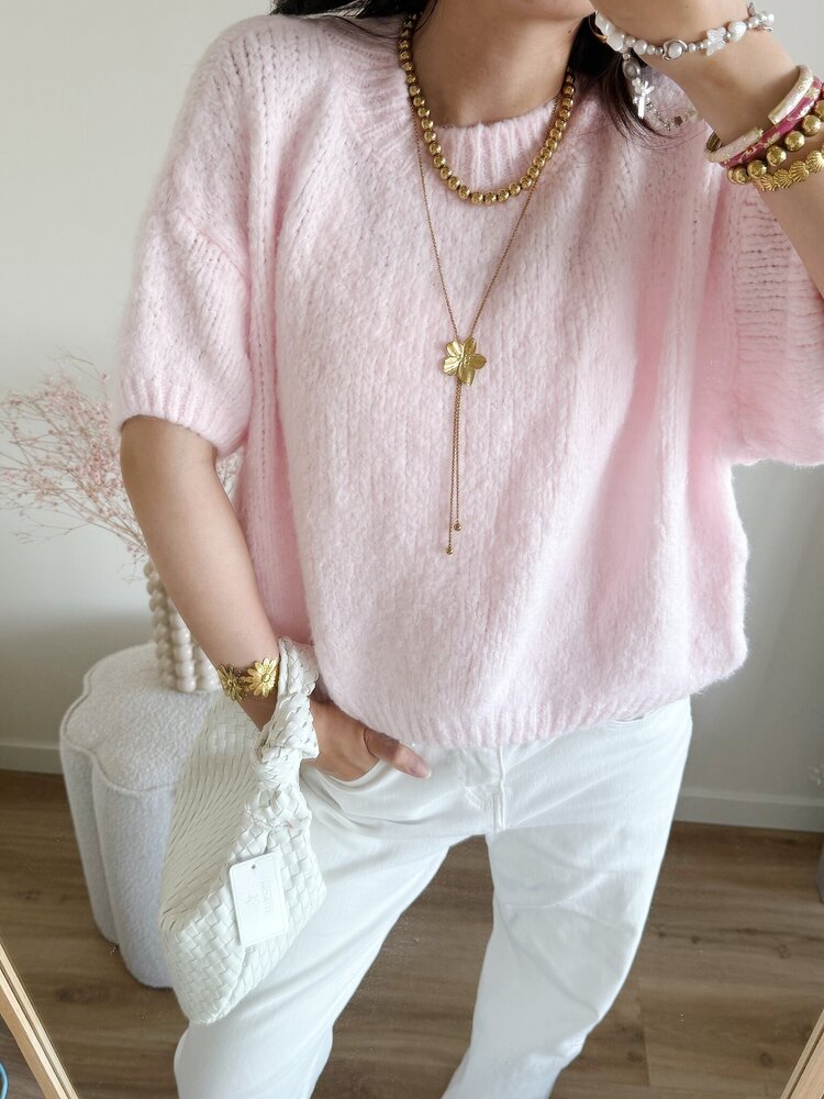 Lilla Short Sleeve Knit Sweater / White