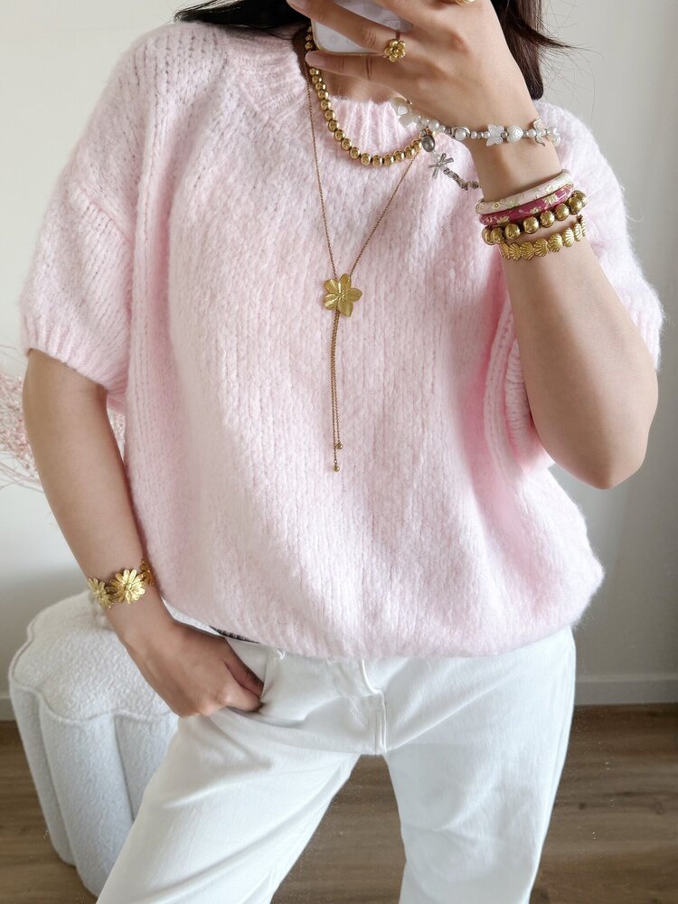 Lilla Short Sleeve Knit Sweater / Taupe