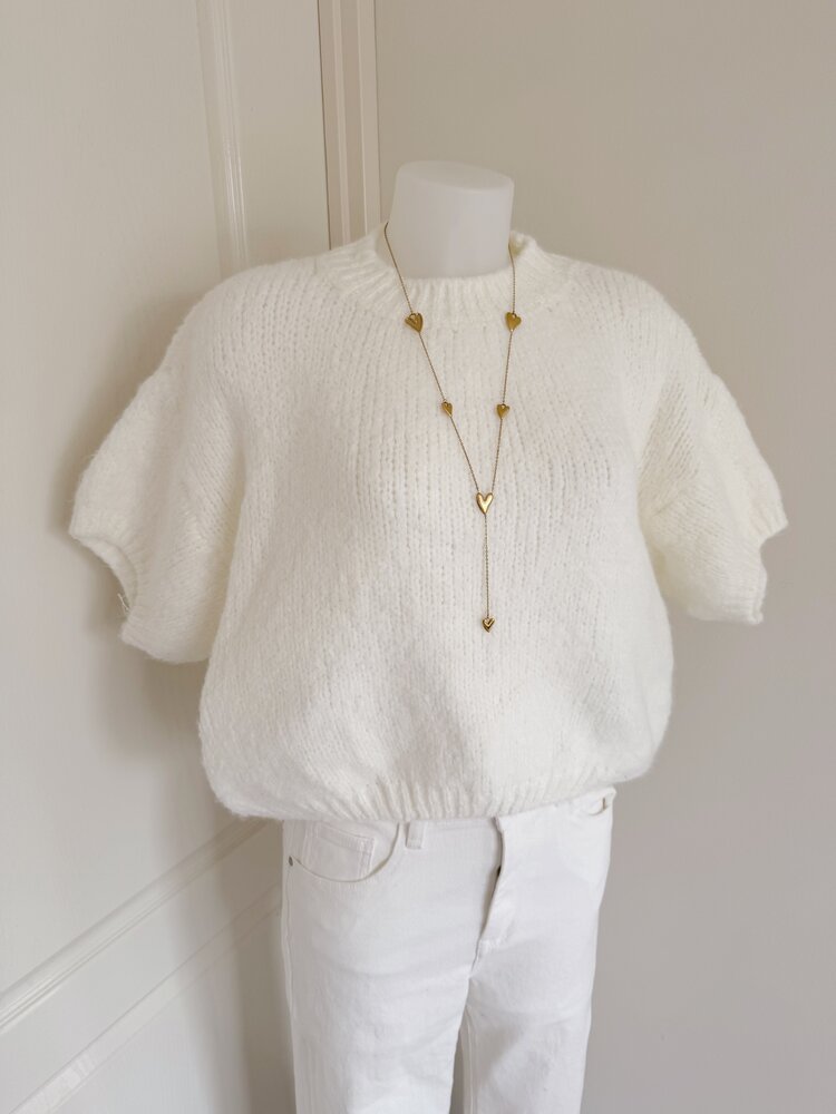 Lilla Short Sleeve Knit Sweater / White