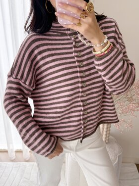 Zaria Striped Knit Cardigan / Pink & Brown