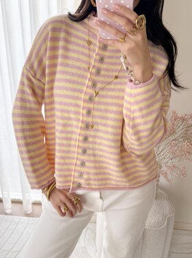 Zaria Striped Knit Cardigan / Yellow & Pink