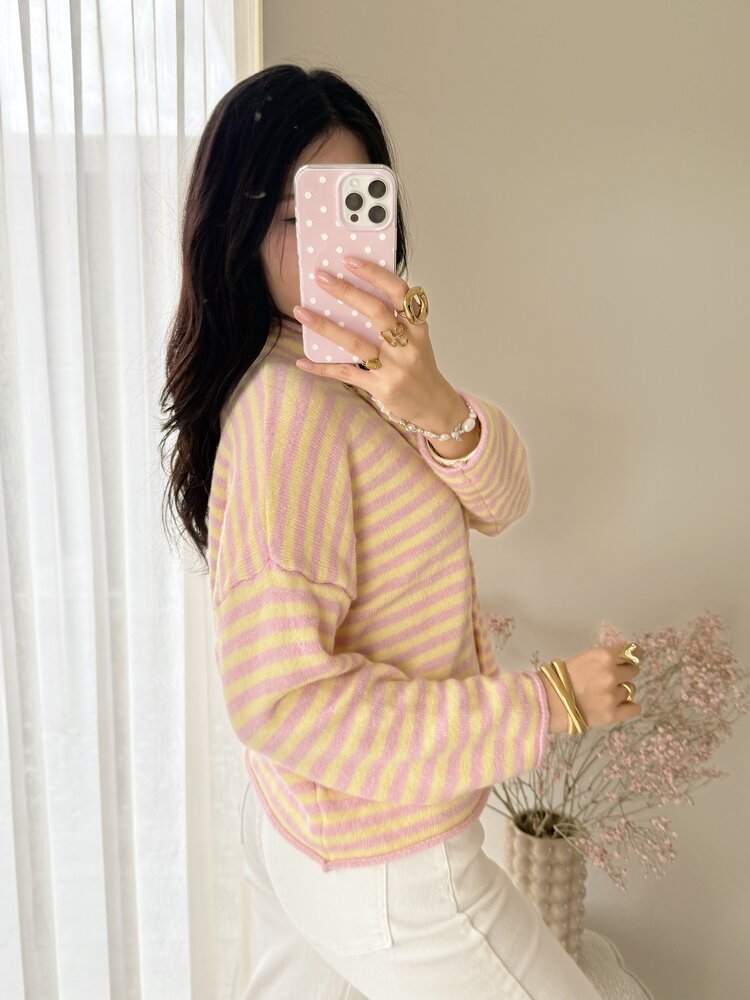 Zaria Striped Knit Cardigan / Yellow & Pink