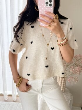 Lotte Heart Short Sleeve Sweater / Off white