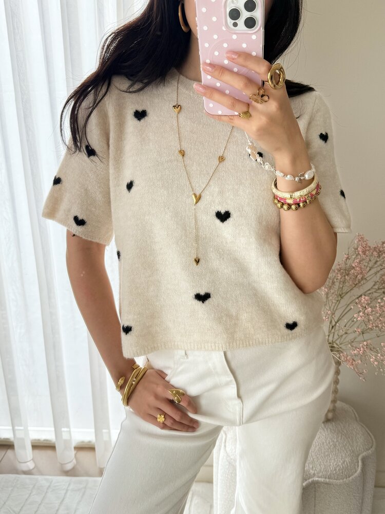 Lotte Heart Short Sleeve Sweater / Off white