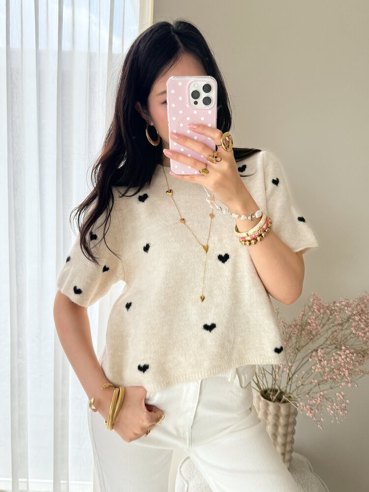 Lotte Heart Short Sleeve Sweater / Off white