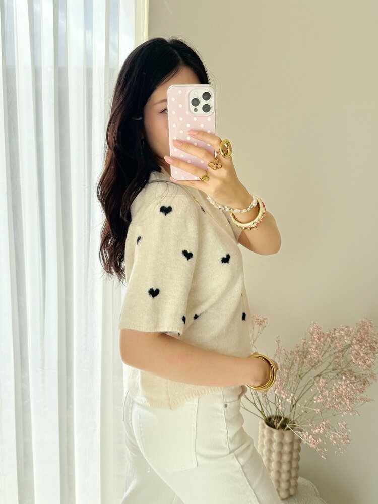 Lotte Heart Short Sleeve Sweater / Off white