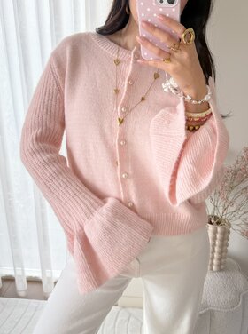 Alaia Bell Sleeve Knit Cardigan / Light Pink