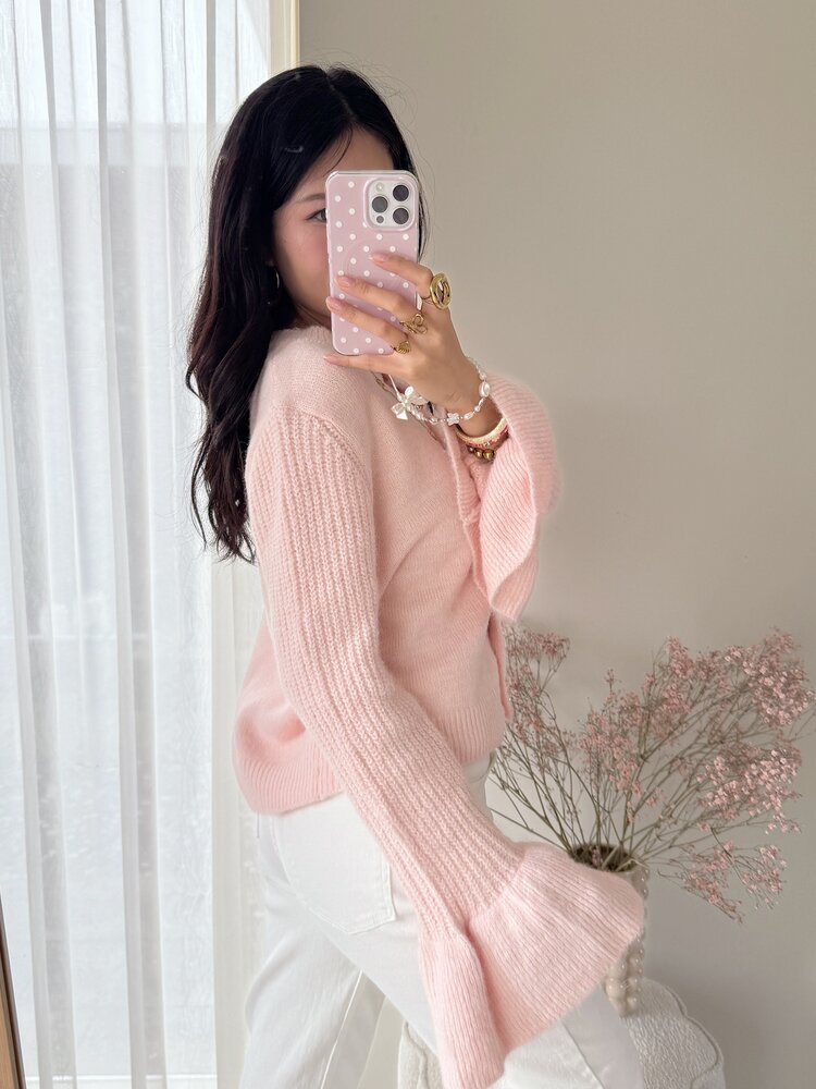 Alaia Bell Sleeve Knit Cardigan / Light Pink