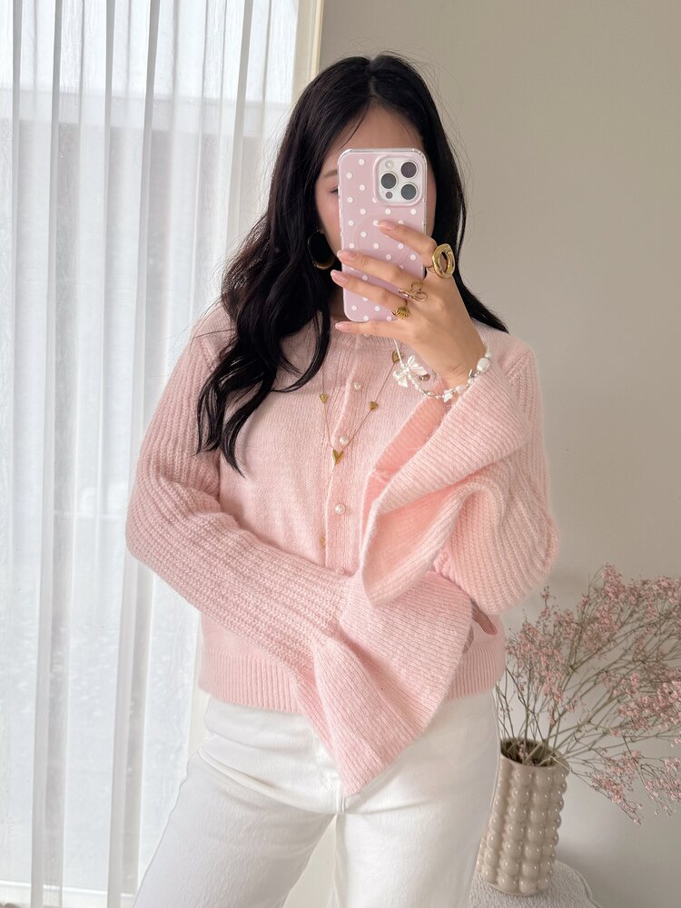Alaia Bell Sleeve Knit Cardigan / Light Pink