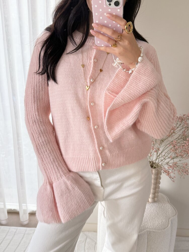 Alaia Bell Sleeve Knit Cardigan / Light Pink