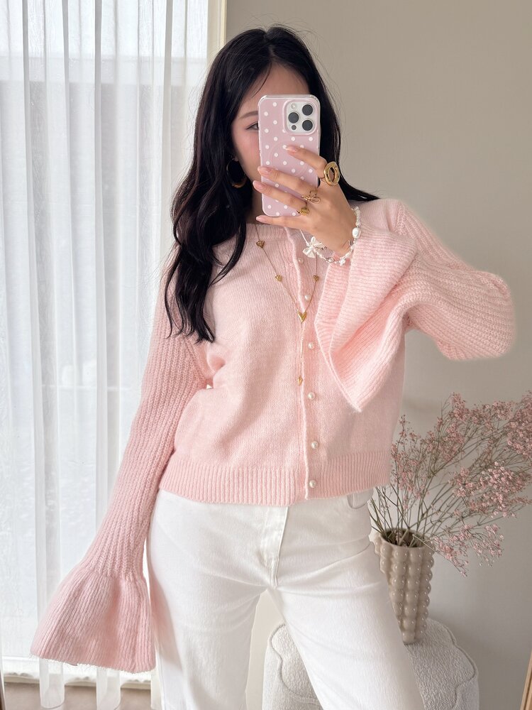 Alaia Bell Sleeve Knit Cardigan / Light Pink