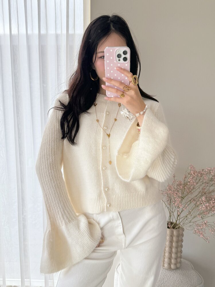 Alaia Bell Sleeve Knit Cardigan / Cream