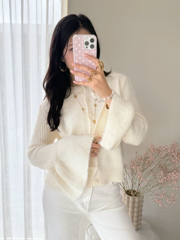 Alaia Bell Sleeve Knit Cardigan / Cream