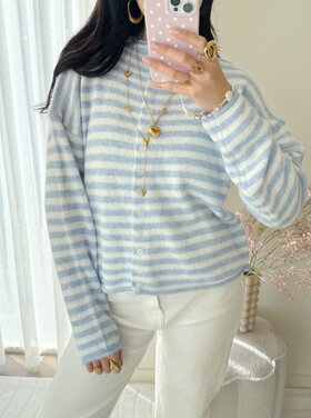 Xenia Striped Knit Cardigan / Blue