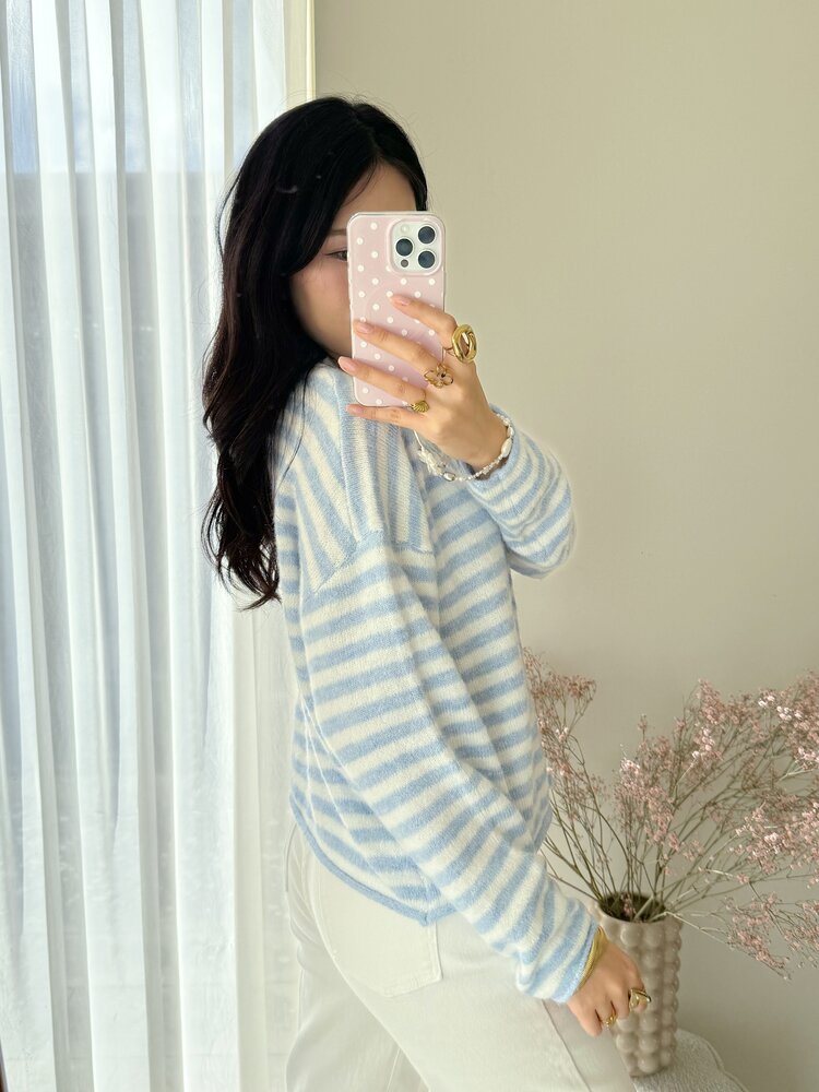 Xenia Striped Knit Cardigan / Blue