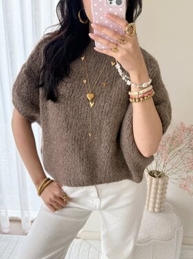 Lilla Short Sleeve Knit Sweater / Taupe
