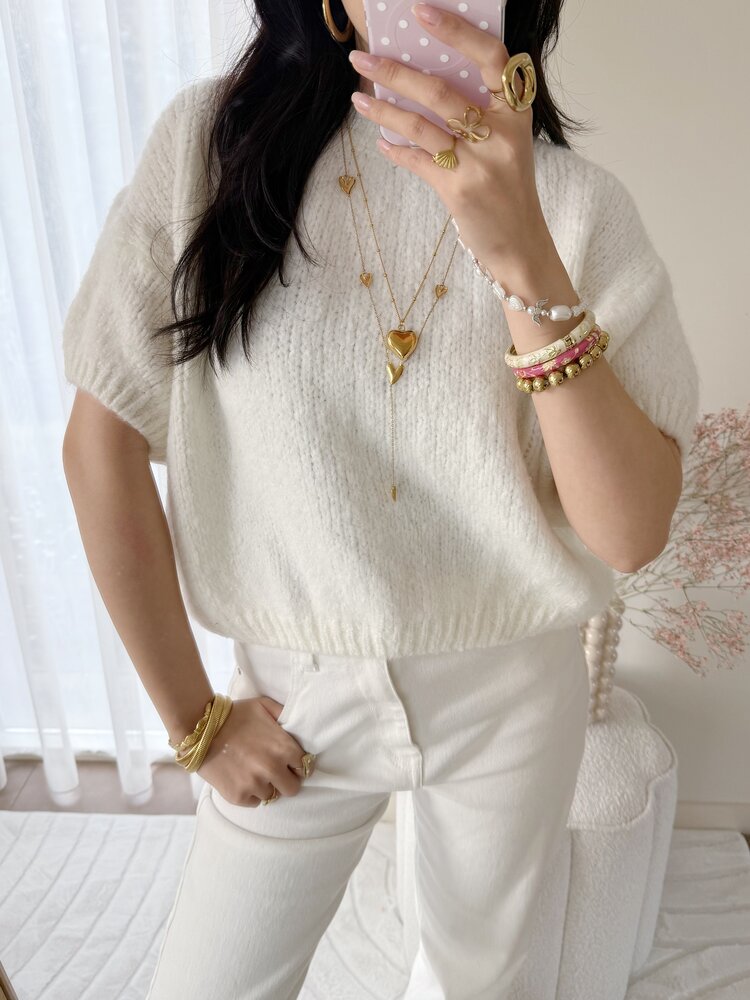 Lilla Short Sleeve Knit Sweater / White