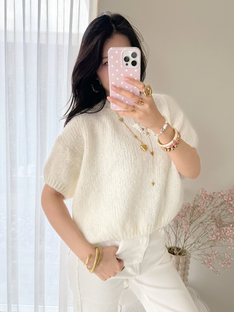 Lilla Short Sleeve Knit Sweater / White
