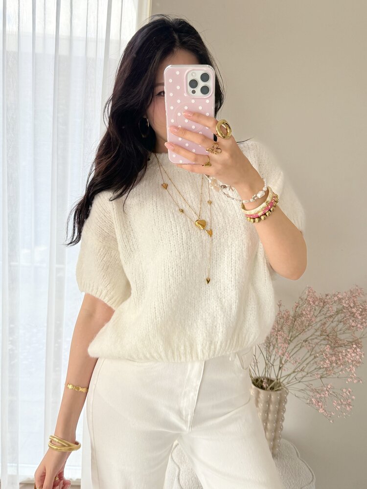 Lilla Short Sleeve Knit Sweater / White