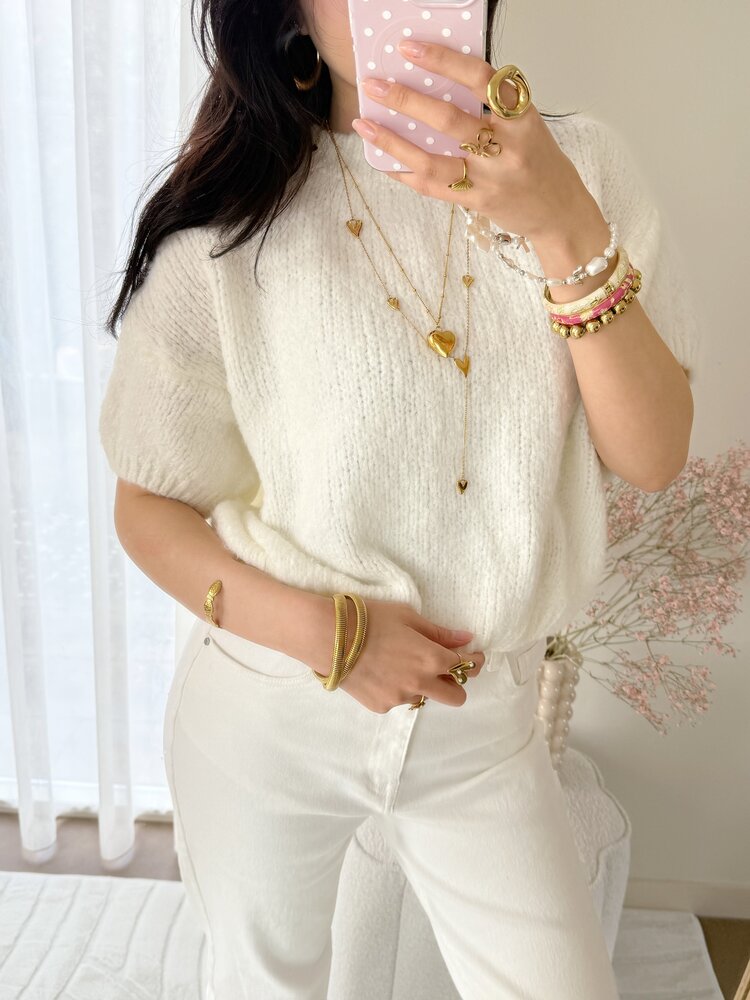Lilla Short Sleeve Knit Sweater / White