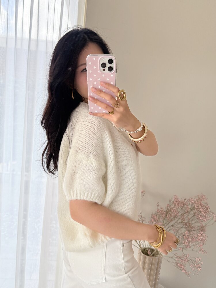 Lilla Short Sleeve Knit Sweater / White