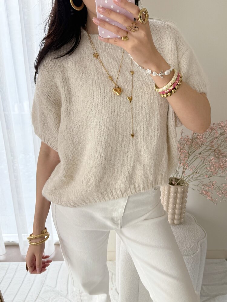 Lilla Short Sleeve Knit Sweater / Off white