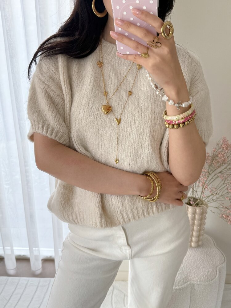 Lilla Short Sleeve Knit Sweater / Off white