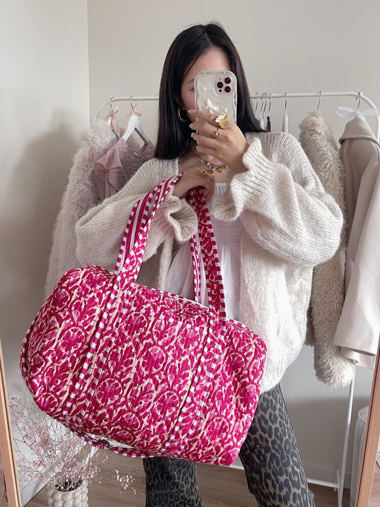 Yasmina Flower Travel Bag / Light Pink & Red
