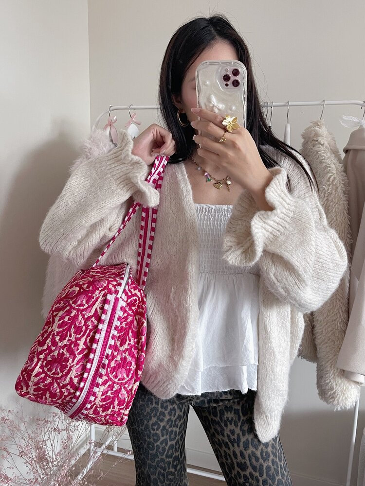 Yasmina Flower Travel Bag / Light Pink & Red