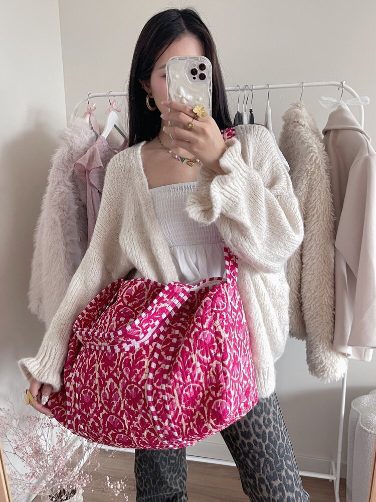 Yasmina Flower Travel Bag / Light Pink & Red