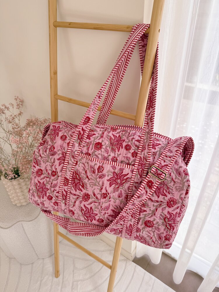 Yasmina Flower Travel Bag / Light Pink & Red