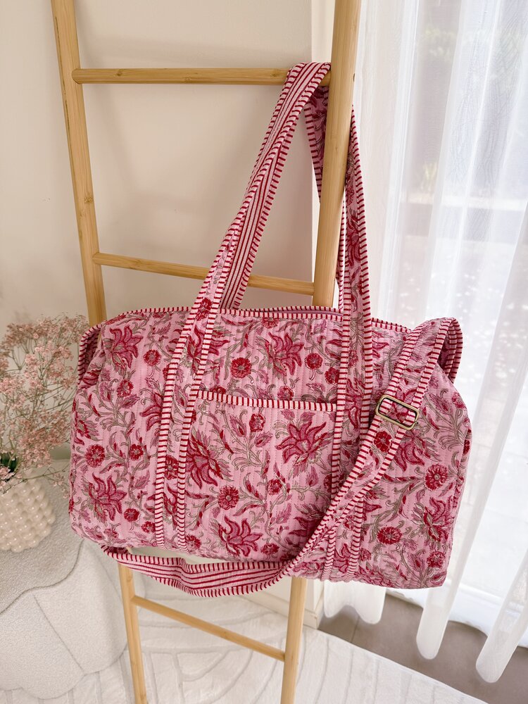 Yasmina Flower Travel Bag / Light Pink & Red