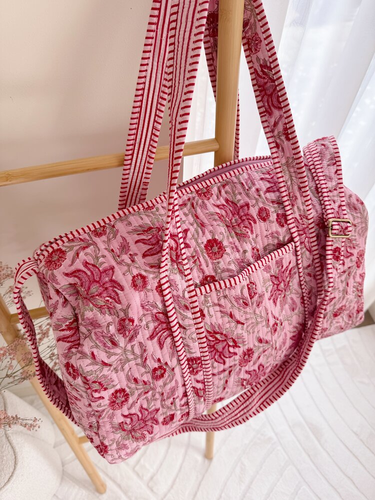 Yasmina Flower Travel Bag / Light Pink & Red