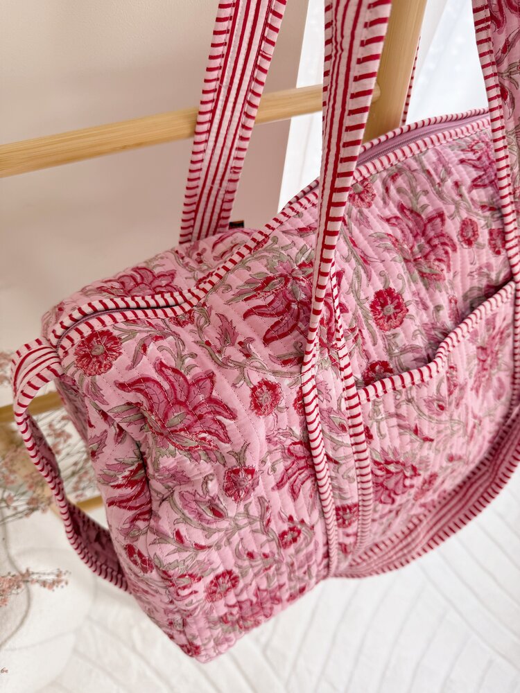 Yasmina Flower Travel Bag / Light Pink & Red