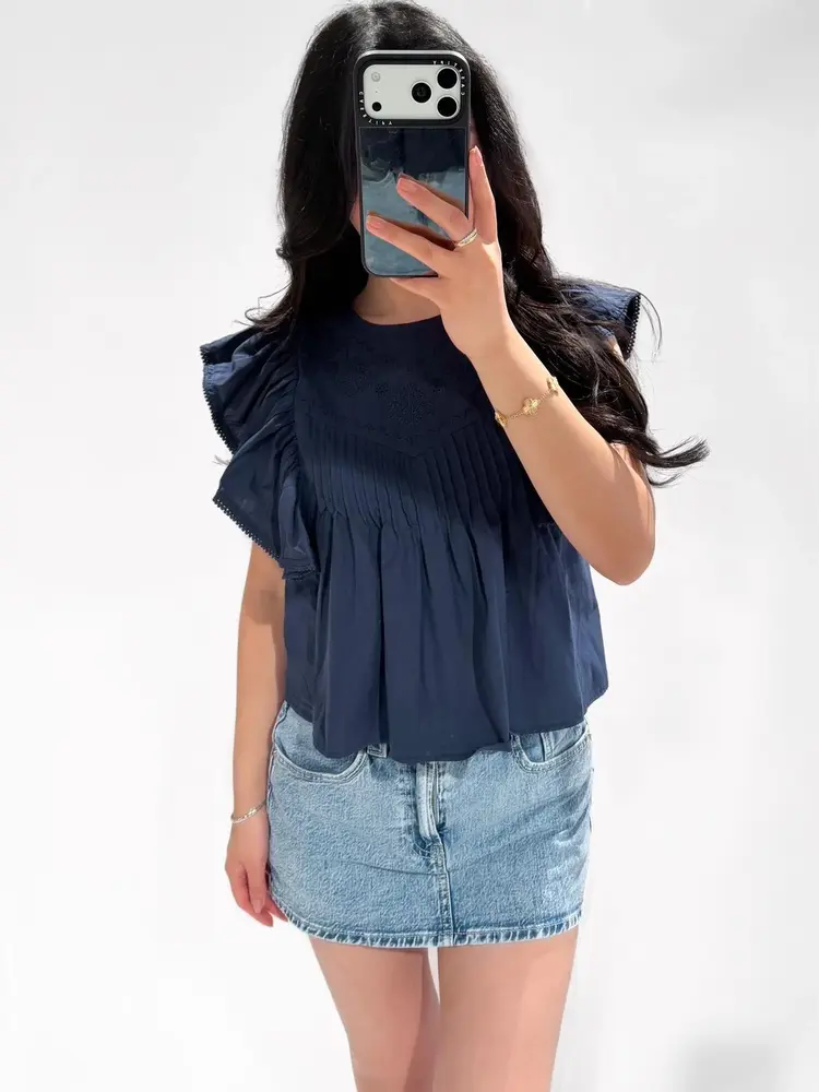Thana Ruffle Top / Navy Blue